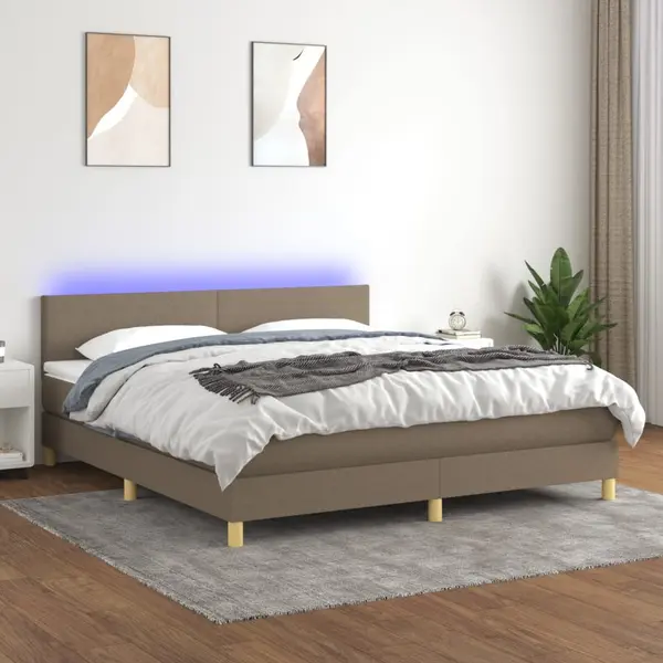 Gossi pat cu arcuri, saltea si led, gri taupe, 160x200 cm, textil
