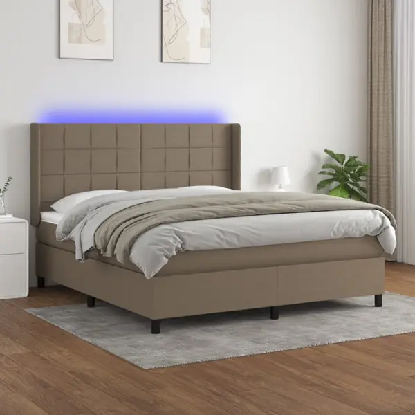 Gossi pat cu arcuri, saltea si led, gri taupe, 160x200 cm, textil