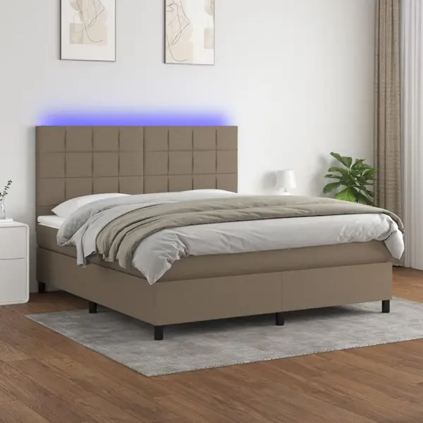 Gossi pat cu arcuri, saltea si led, gri taupe, 160x200 cm, textil