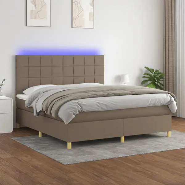Gossi pat cu arcuri, saltea si led, gri taupe, 180x200 cm, textil