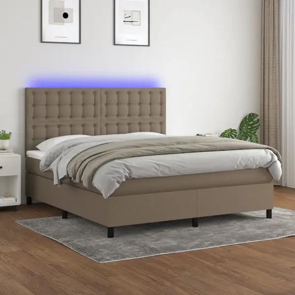 Gossi pat cu arcuri, saltea si led, gri taupe, 180x200 cm, textil