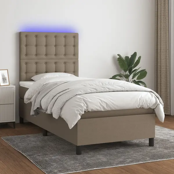 Gossi pat cu arcuri, saltea si led, gri taupe, 80x200 cm, textil