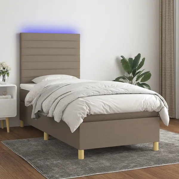 Gossi pat cu arcuri, saltea si led, gri taupe, 80x200 cm, textil