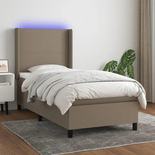 Gossi pat cu arcuri, saltea si led, gri taupe, 80x200 cm, textil