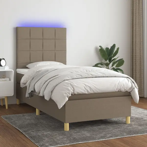 Gossi pat cu arcuri, saltea si led, gri taupe, 80x200 cm, textil