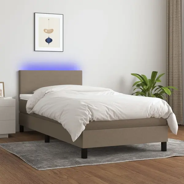 Gossi pat cu arcuri, saltea si led, gri taupe, 80x200 cm, textil
