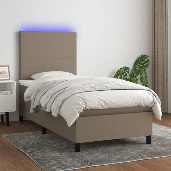 Gossi pat cu arcuri, saltea si led, gri taupe, 80x200 cm, textil