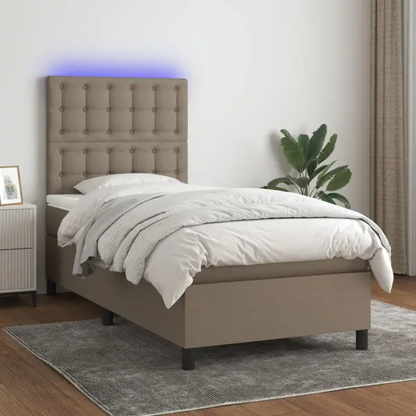 Gossi pat cu arcuri, saltea si led, gri taupe, 90x190 cm, textil