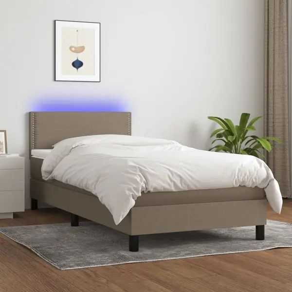 Gossi pat cu arcuri, saltea si led, gri taupe, 90x200 cm, textil