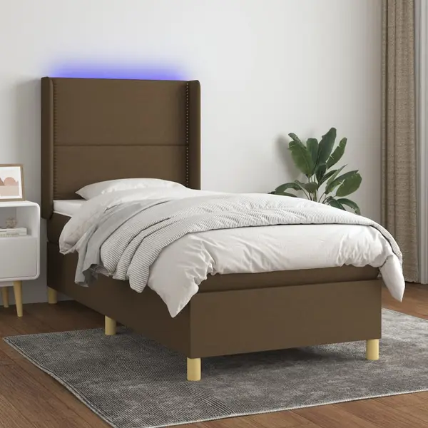 Gossi pat cu arcuri, saltea si led, gri taupe, 90x200 cm, textil
