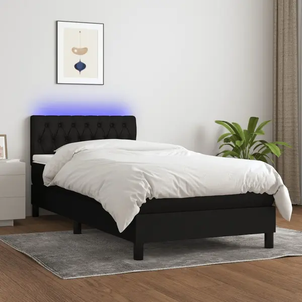 Gossi pat cu arcuri, saltea si led, negru, 100x200 cm, textil