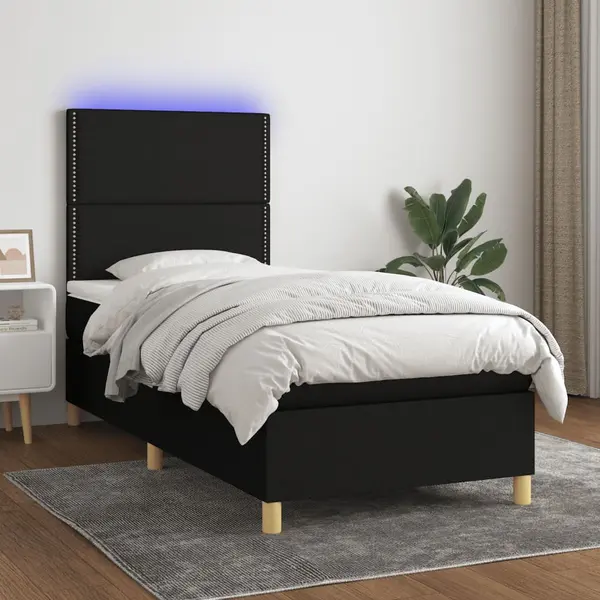 Gossi pat cu arcuri, saltea si led, negru, 100x200 cm, textil