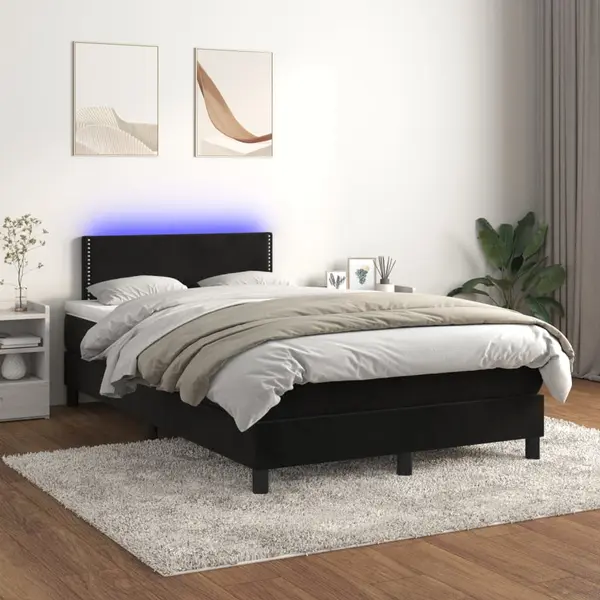 Gossi pat cu arcuri, saltea si led, negru, 120x200 cm, catifea