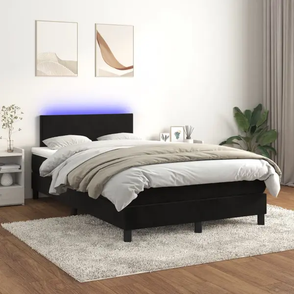 Gossi pat cu arcuri, saltea si led, negru, 120x200 cm, catifea