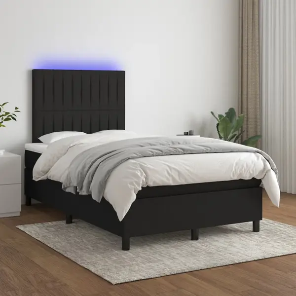 Gossi pat cu arcuri, saltea si led, negru, 120x200 cm, textil