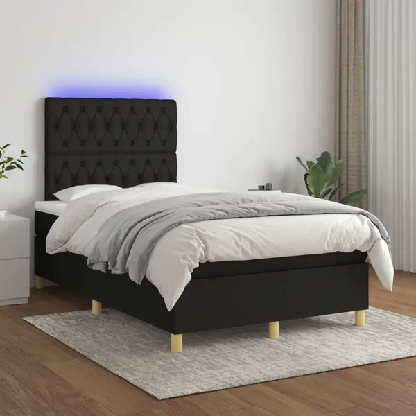Gossi pat cu arcuri, saltea si led, negru, 120x200 cm, textil