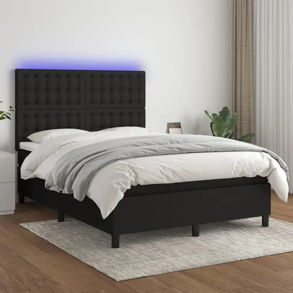 Gossi pat cu arcuri, saltea si led, negru, 140x190 cm, textil