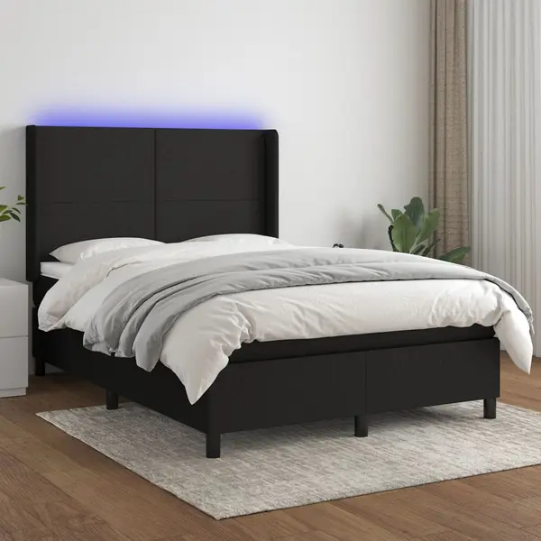 Gossi pat cu arcuri, saltea si led, negru, 140x190 cm, textil