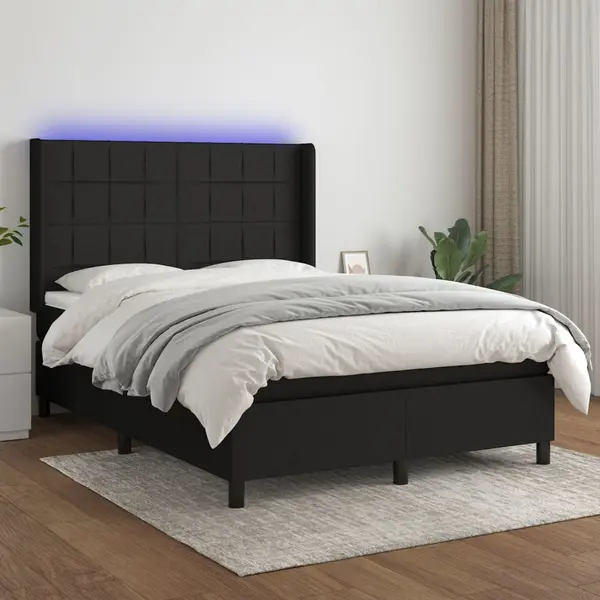 Gossi pat cu arcuri, saltea si led, negru, 140x190 cm, textil