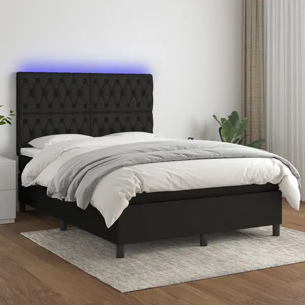 Gossi pat cu arcuri, saltea si led, negru, 140x190 cm, textil