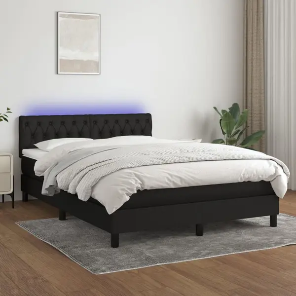 Gossi pat cu arcuri, saltea si led, negru, 140x190 cm, textil