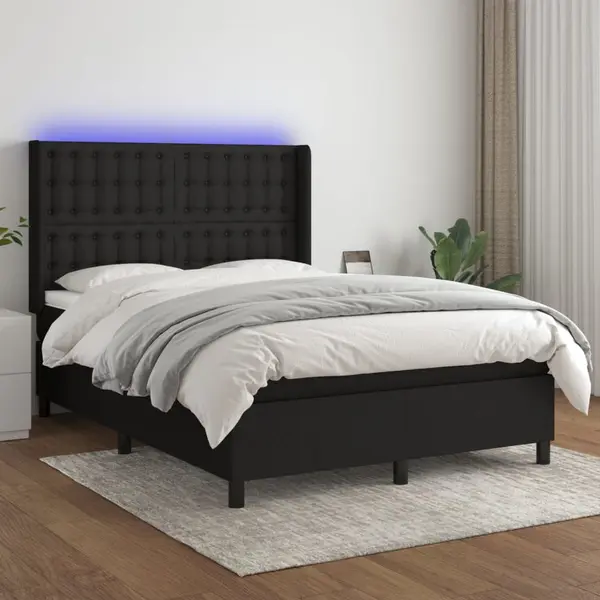 Gossi pat cu arcuri, saltea si led, negru, 140x190 cm, textil