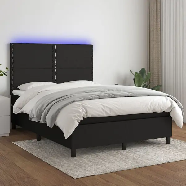 Gossi pat cu arcuri, saltea si led, negru, 140x190 cm, textil