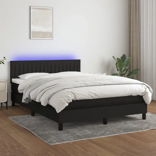Gossi pat cu arcuri, saltea si led, negru, 140x190 cm, textil