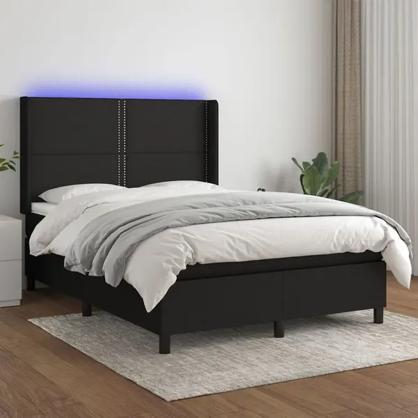 Gossi pat cu arcuri, saltea si led, negru, 140x190 cm, textil