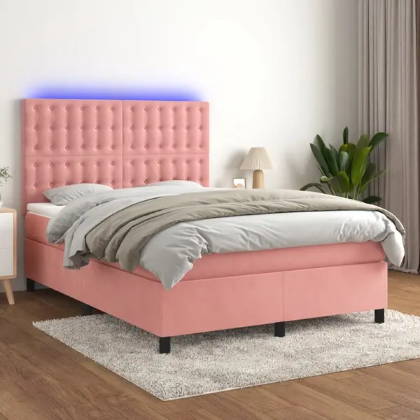 Gossi pat cu arcuri, saltea si led, negru, 140x200 cm, catifea