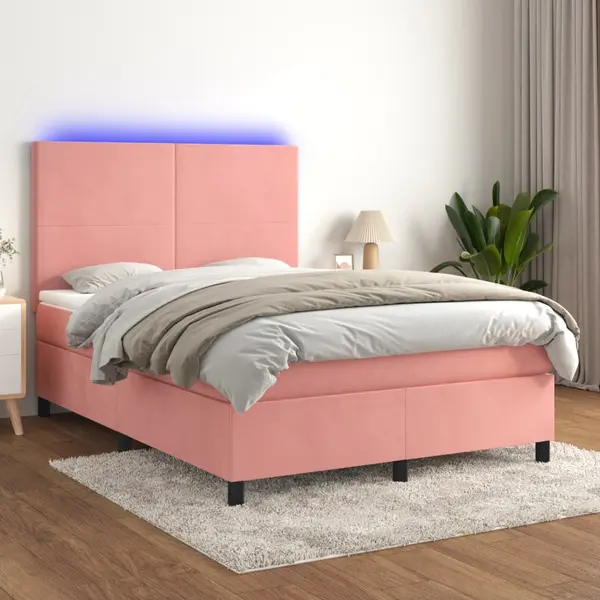 Gossi pat cu arcuri, saltea si led, negru, 140x200 cm, catifea