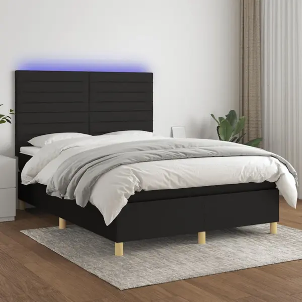 Gossi pat cu arcuri, saltea si led, negru, 140x200 cm, textil