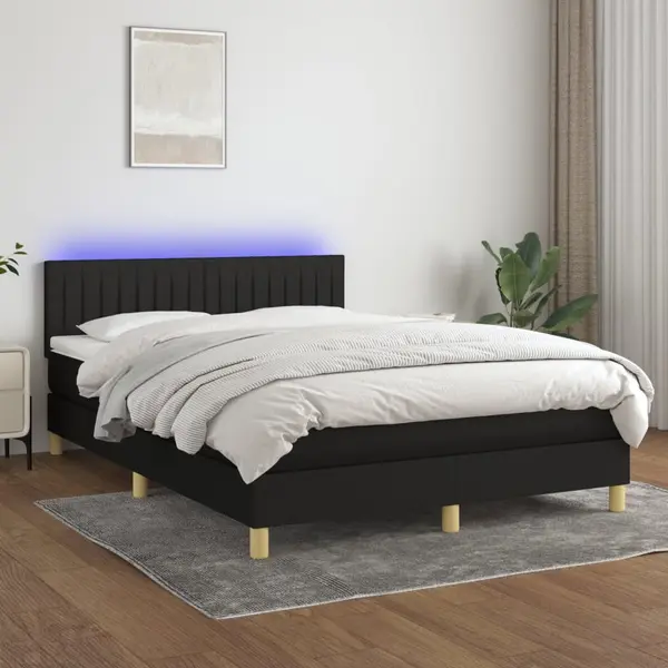 Gossi pat cu arcuri, saltea si led, negru, 140x200 cm, textil