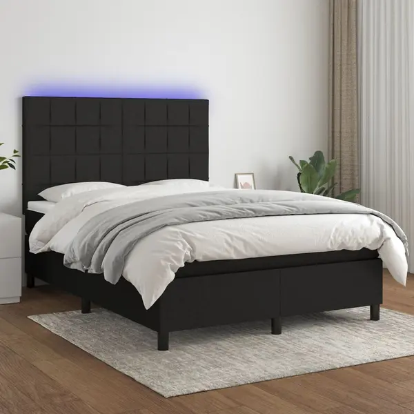 Gossi pat cu arcuri, saltea si led, negru, 140x200 cm, textil