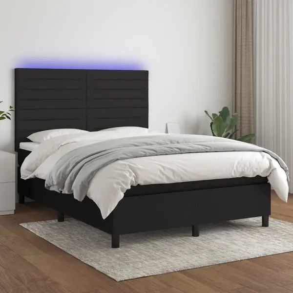 Gossi pat cu arcuri, saltea si led, negru, 140x200 cm, textil
