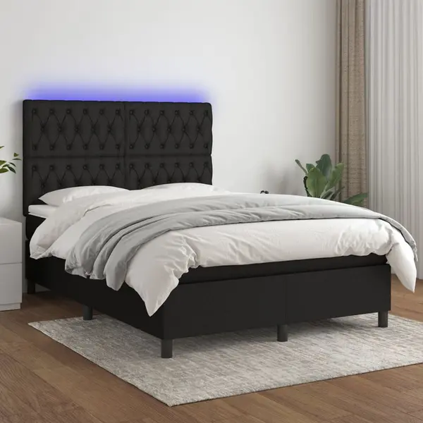 Gossi pat cu arcuri, saltea si led, negru, 140x200 cm, textil