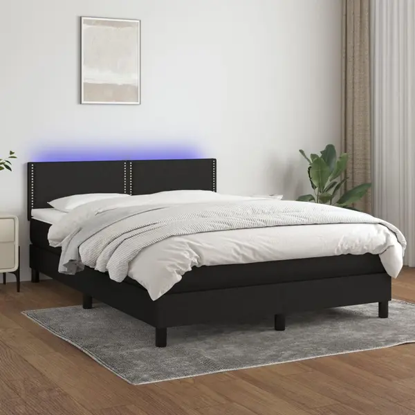 Gossi pat cu arcuri, saltea si led, negru, 140x200 cm, textil