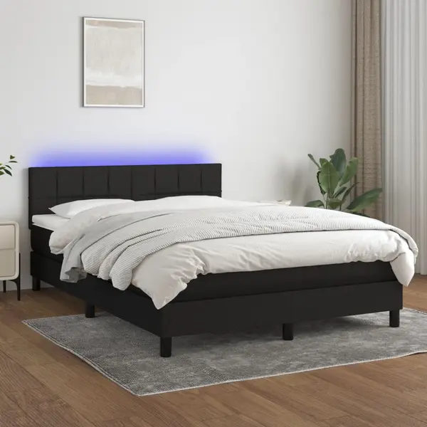 Gossi pat cu arcuri, saltea si led, negru, 140x200 cm, textil