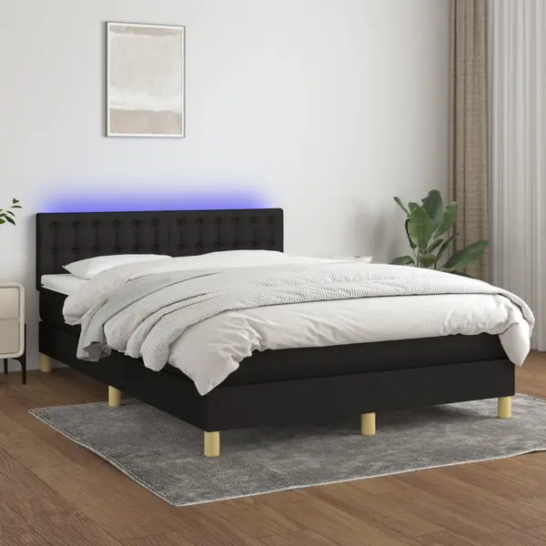 Gossi pat cu arcuri, saltea si led, negru, 140x200 cm, textil