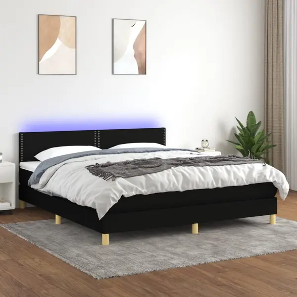 Gossi pat cu arcuri, saltea si led, negru, 160x200 cm, textil
