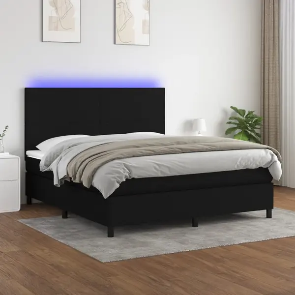 Gossi pat cu arcuri, saltea si led, negru, 160x200 cm, textil