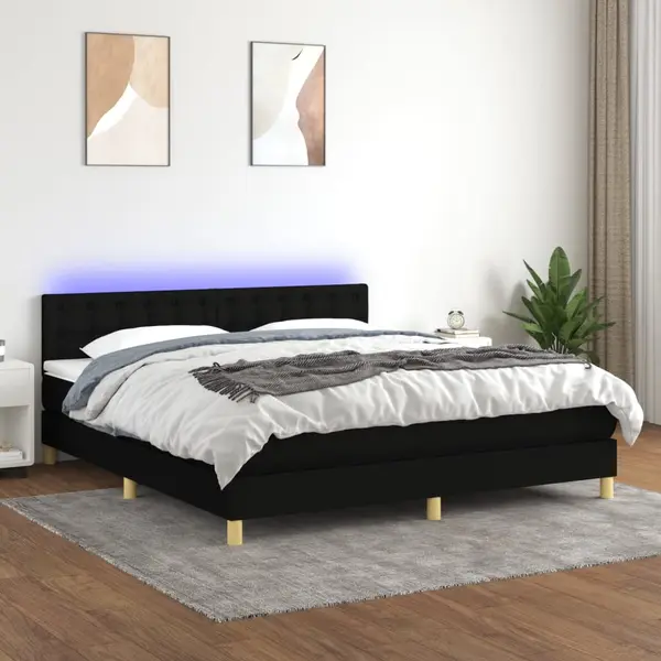 Gossi pat cu arcuri, saltea si led, negru, 180x200 cm, textil
