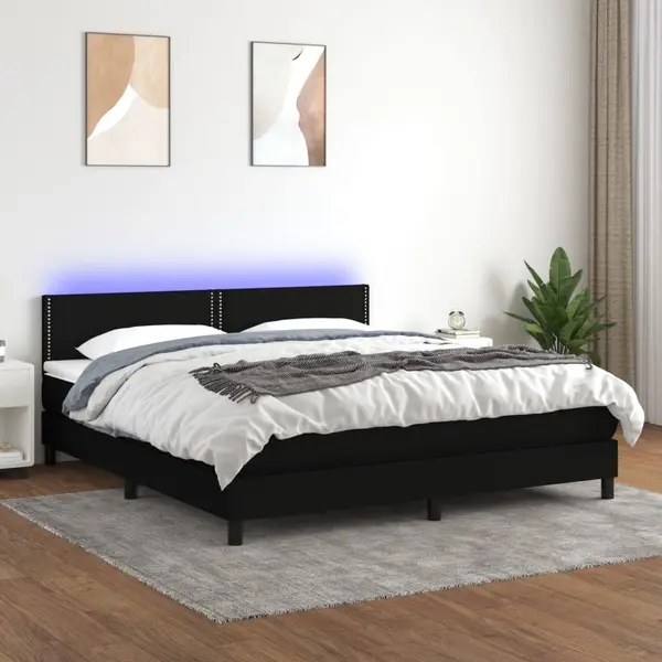 Gossi pat cu arcuri, saltea si led, negru, 180x200 cm, textil