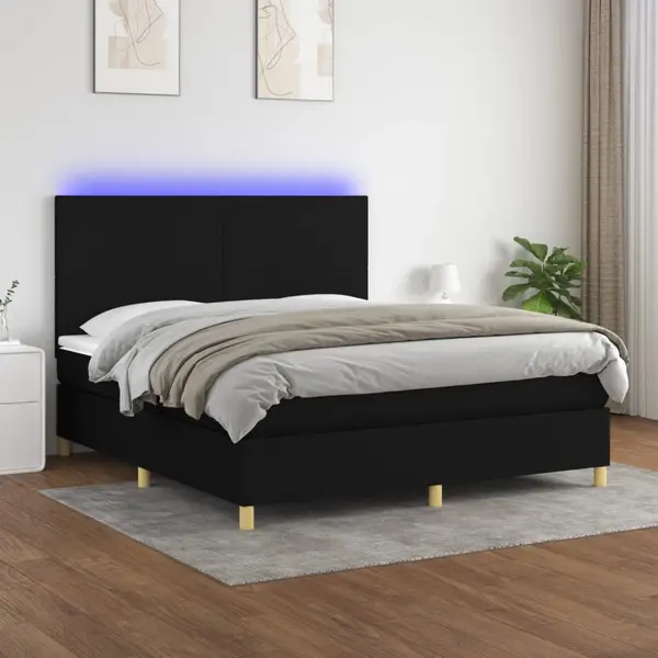 Gossi pat cu arcuri, saltea si led, negru, 180x200 cm, textil
