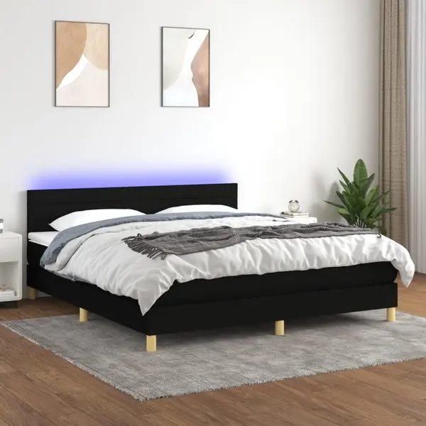 Gossi pat cu arcuri, saltea si led, negru, 180x200 cm, textil