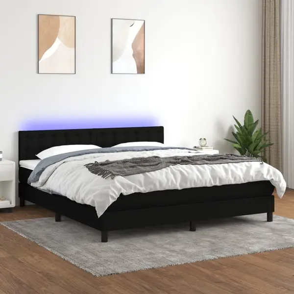 Gossi pat cu arcuri, saltea si led, negru, 180x200 cm, textil