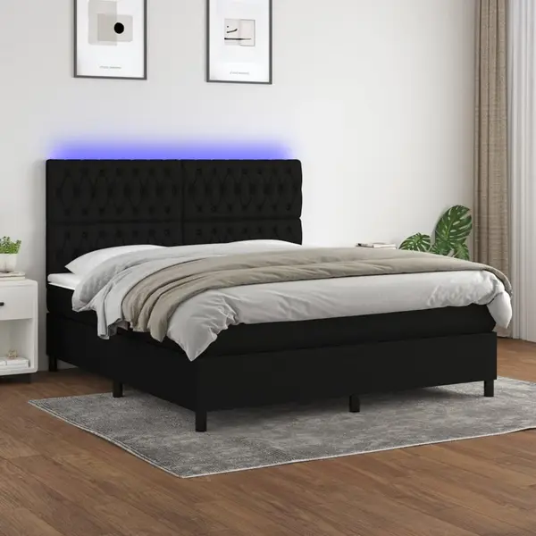 Gossi pat cu arcuri, saltea si led, negru, 180x200 cm, textil