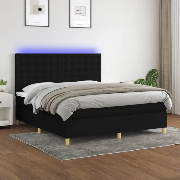 Gossi pat cu arcuri, saltea si led, negru, 180x200 cm, textil