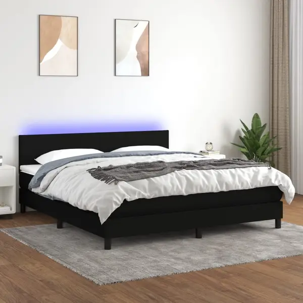 Gossi pat cu arcuri, saltea si led, negru, 180x200 cm, textil