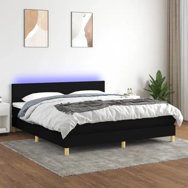 Gossi pat cu arcuri, saltea si led, negru, 180x200 cm, textil